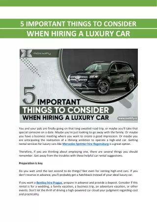 5 Important Things to Consider When Hiring a Luxury Car