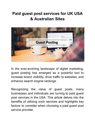 Paid guest post services for UK USA & Australian Sites