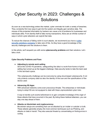 cyber security in 2023 challenges solutions