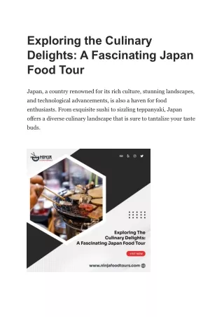 Exploring the Culinary Delights: A Fascinating Japan Food Tour