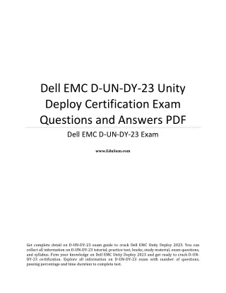 Dell EMC D-UN-DY-23 Unity Deploy Certification Exam Questions and Answers PDF