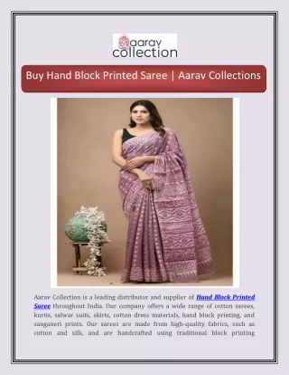 Buy Hand Block Printed Saree | Aarav Collection