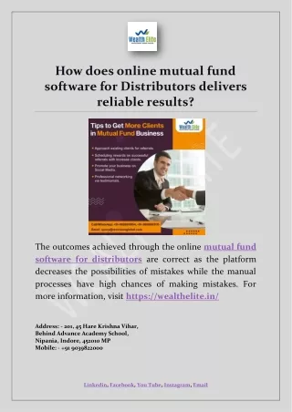 How does online mutual fund software for Distributors delivers reliable results