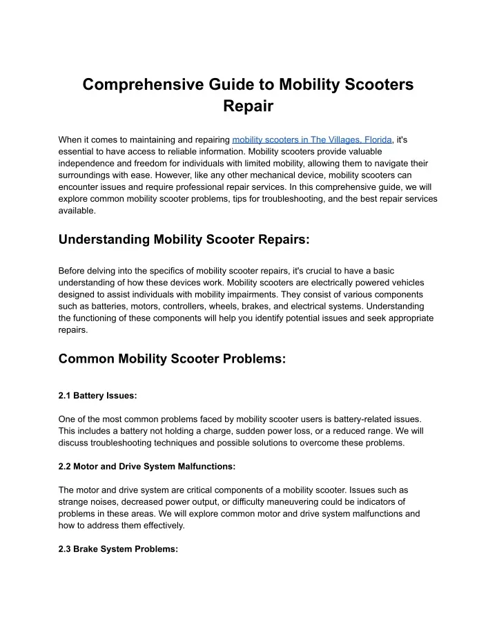 comprehensive guide to mobility scooters repair