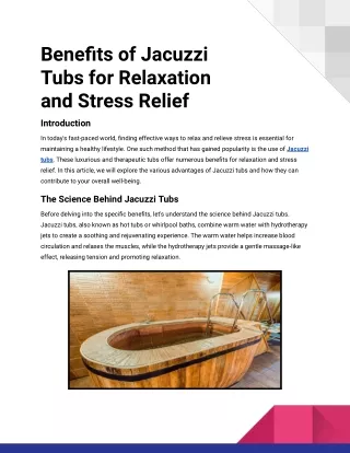 Benefits of Jacuzzi Tubs for Relaxation and Stress Relief