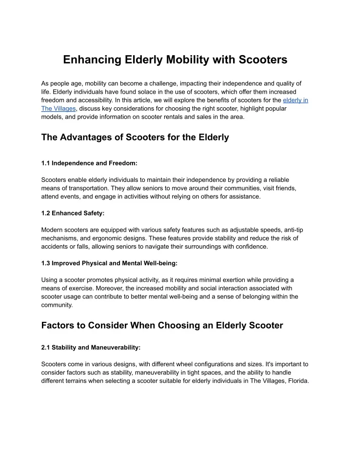 enhancing elderly mobility with scooters