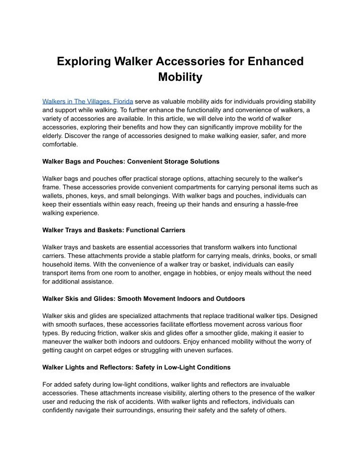 exploring walker accessories for enhanced mobility