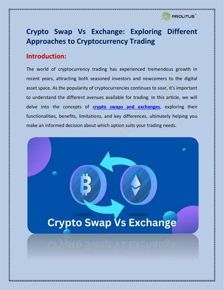 crypto swap vs exchange exploring different