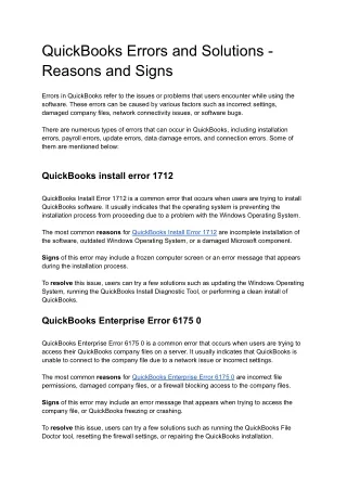 Reasons and Signs and solutions to QuickBooks Errors