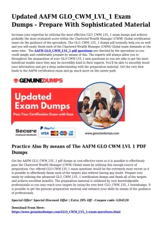 GLO_CWM_LVL_1 PDF Dumps For Greatest Exam Accomplishment