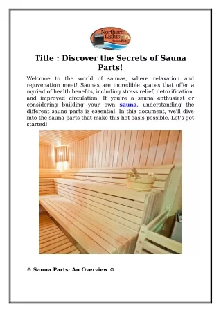 Discover the Secrets of Sauna Parts