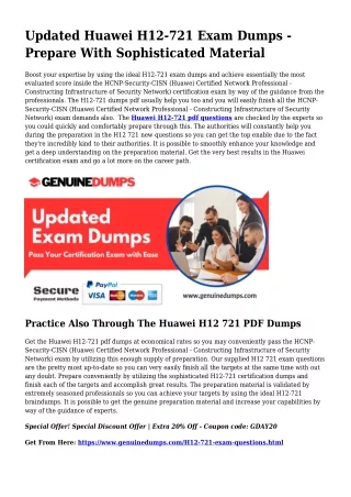 H12-721 PDF Dumps For Very best Exam Good results