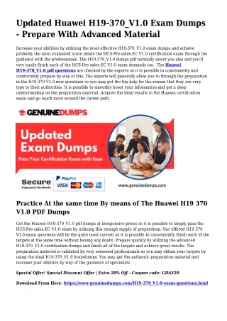 Important H19-370_V1.0 PDF Dumps for Major Scores