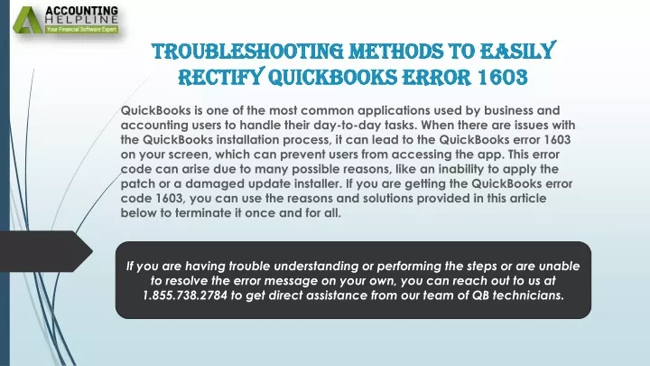 troubleshooting methods to easily rectify quickbooks error 1603