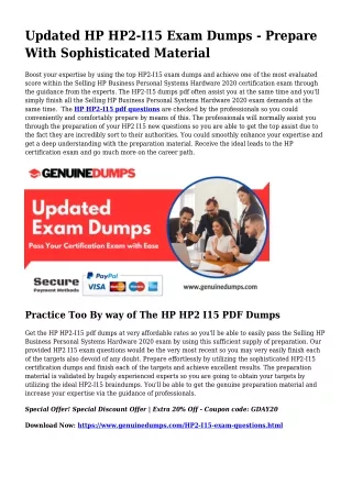 HP2-I15 PDF Dumps To Speed up Your HP Trip