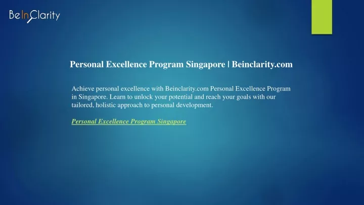 personal excellence program singapore beinclarity