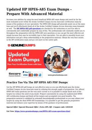 HPE6-A85 PDF Dumps - HP Certification Made Quick