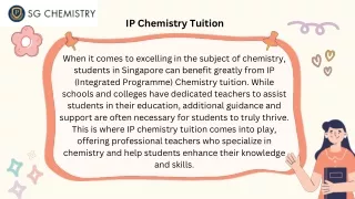 IP Chemistry Tuition in Singapore: A Comprehensive Guide