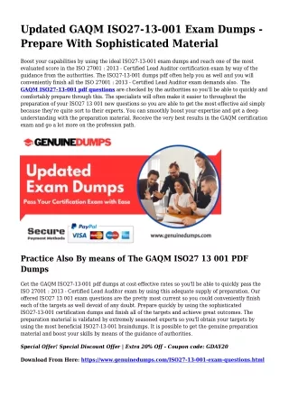 ISO27-13-001 PDF Dumps To Quicken Your GAQM Quest