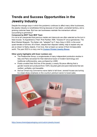 Trends and Success Opportunities in the Jewelry Industry