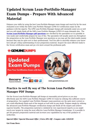 Lean-Portfolio-Manager PDF Dumps To Accelerate Your Scrum Journey