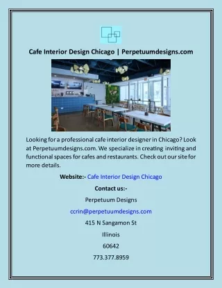 Cafe Interior Design Chicago  Perpetuumdesigns