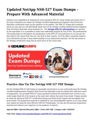 NS0-527 PDF Dumps For Most effective Exam Good results