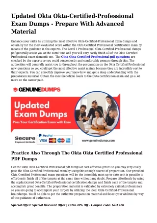 Okta-Certified-Professional PDF Dumps - Okta Certification Created Simple