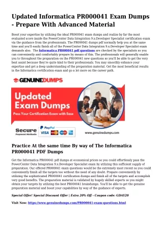 PR000041 PDF Dumps To Accelerate Your Informatica Trip