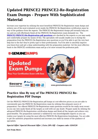 PRINCE2-Re-Registration PDF Dumps For Finest Exam Good results