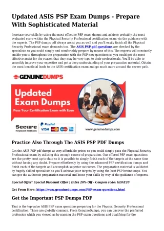 PSP PDF Dumps - ASIS Certification Created Effortless