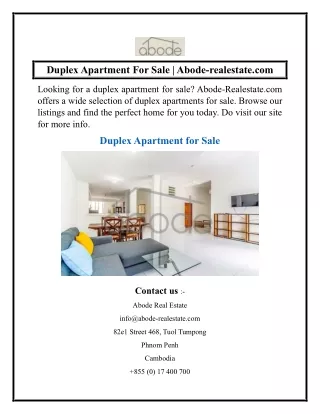 Duplex Apartment For Sale  Abode-realestate.com
