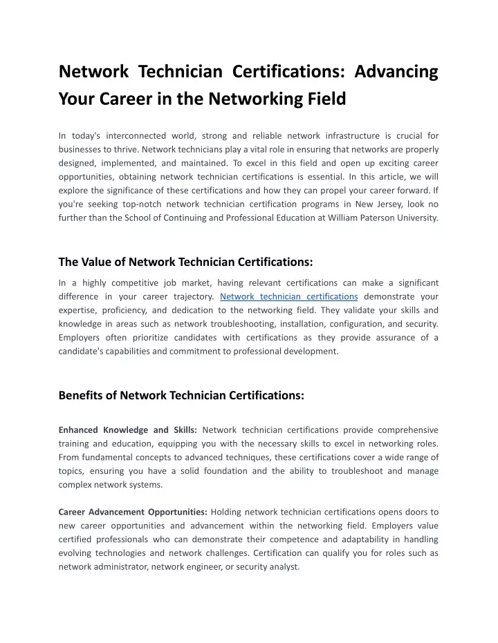 network technician certifications advancing your