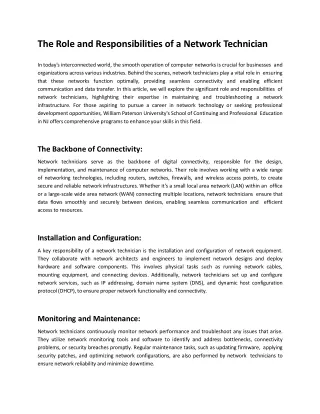 the role and responsibilities of a network