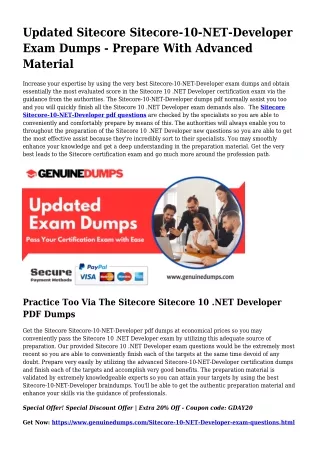 Sitecore-10-NET-Developer PDF Dumps To Speed up Your Sitecore Quest