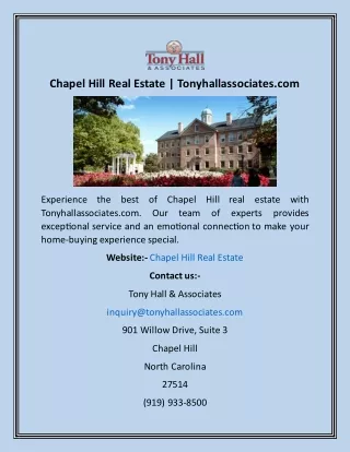 Chapel Hill Real Estate  Tonyhallassociates