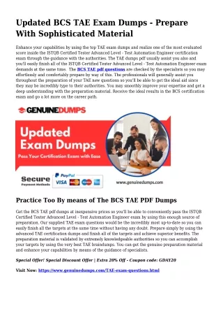 TAE PDF Dumps For Greatest Exam Results