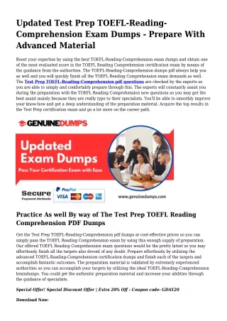TOEFL-Reading-Comprehension PDF Dumps For Most effective Exam Achievement