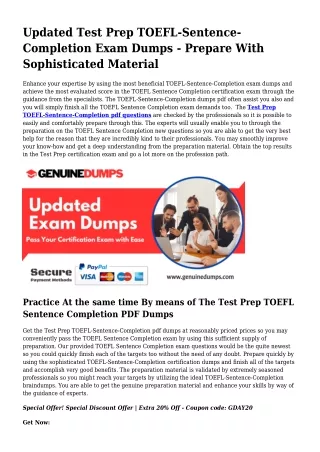 TOEFL-Sentence-Completion PDF Dumps - Test Prep Certification Produced Quick