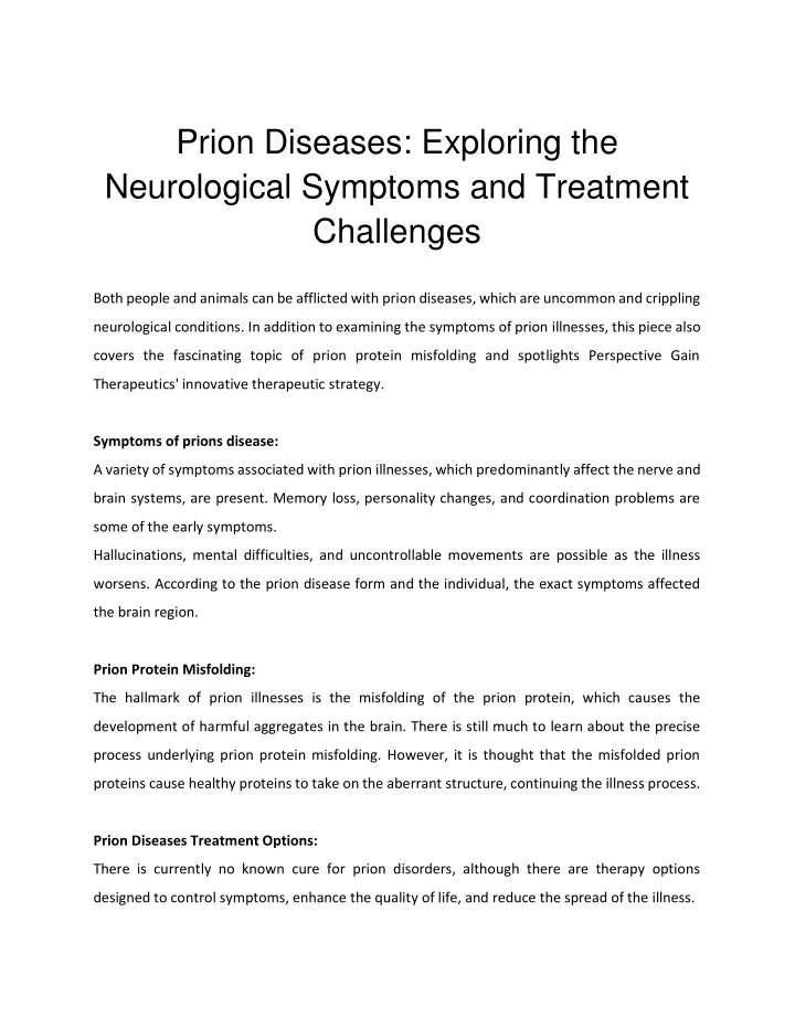 prion diseases exploring the neurological