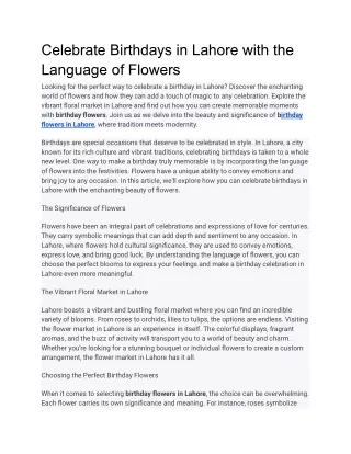 Celebrate Birthdays in Lahore with the Language of Flowers