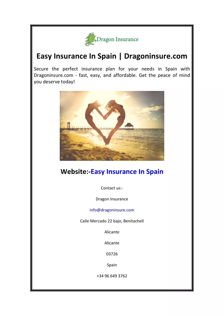 easy insurance in spain dragoninsure com