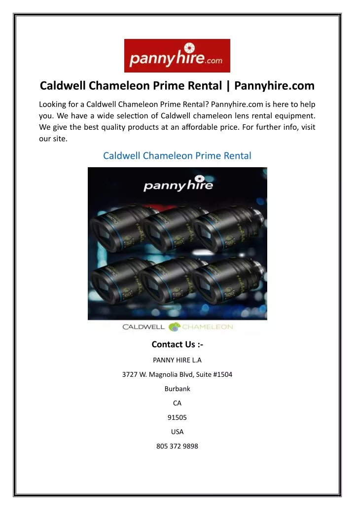 caldwell chameleon prime rental pannyhire com
