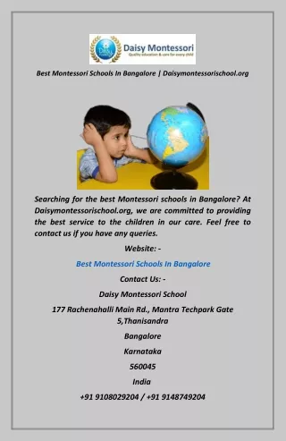 Best Montessori Schools In Bangalore  Daisymontessorischool.org