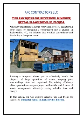 Tips and Tricks for Successful Dumpster Rental in Jacksonville, Florida
