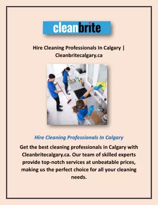 Hire Cleaning Professionals In Calgary | Cleanbritecalgary.ca