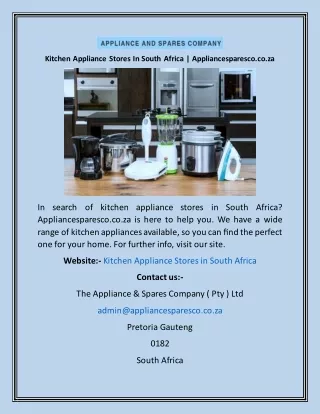 Kitchen Appliance Stores In South Africa  Appliancesparesco.co.za