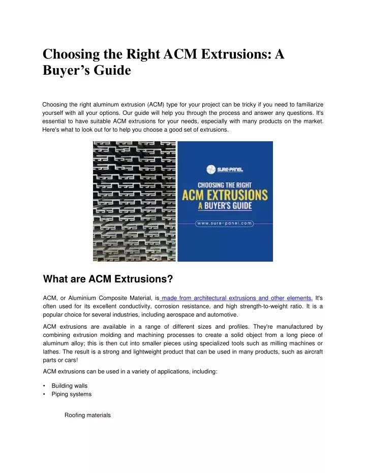 choosing the right acm extrusions a buyer s guide