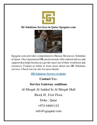 Hr Solutions Services in Qatar Sgsqatar