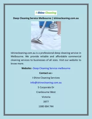 Deep Cleaning Service Melbourne  Ishinecleaning.com